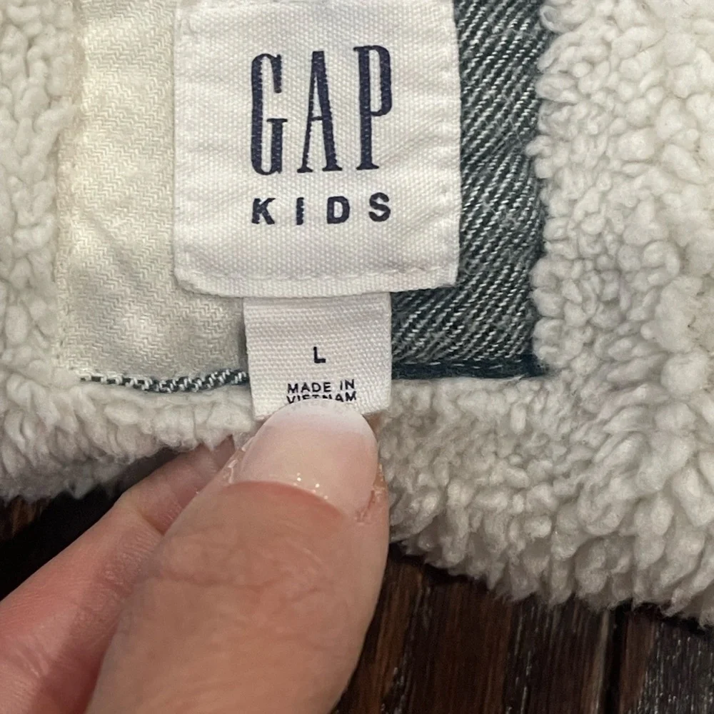 GAP Kids Plaid Green Sherpa Lined Shirt Jacket Shacket Girls Size Large